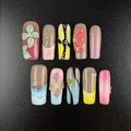 17 - Noah-UlightColorful square floral press on nails with pastel French tips and 3D flowers