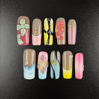 17 - Noah-UlightColorful square floral press on nails with pastel French tips and 3D flowers