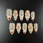 19 - Noah-UlightCow print almond press on nails with milk orange French tips and 3D flowers
