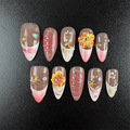 26 - Noah-UlightCherry floral almond press on nails with colorful 3D flowers