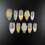 28 - Noah-UlightPastel press on nails with multicolor gradient French tips and floral details