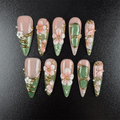 32 - Noah-UlightPink sage green ombre press on nails with 3D cherry blossoms and jade accents