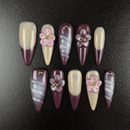 35 - Noah-UlightPurple gradient stiletto press on nails with pink 3D flowers