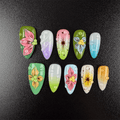 40 - Noah-UlightColorful spring gradient almond press on nails with 3D flowers and star details