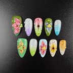 40 - Noah-UlightColorful spring gradient almond press on nails with 3D flowers and star details