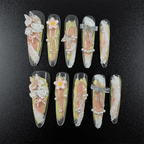 50 - Noah-UlightPastel floral stiletto press on nails with 3D flowers and silver charms