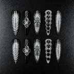 54 - Noah-UlightGothic black stiletto press on nails with silver glitter and cross charms