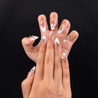 Glossy almond French tip press on nails with cherry nail art