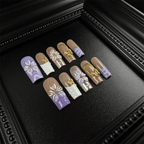 Lavender square nails with gold butterfly charms