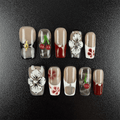 Long square mixed design press on nails with 3D cherry charms