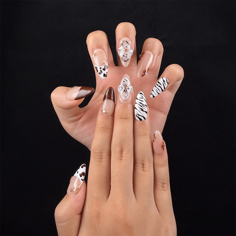 Ocean-inspired milky white almond press on nails with shell details
