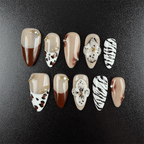 Milky white almond press on nails with blue pearl ocean-inspired details