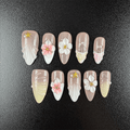 Nude gradient beach press-on nails with 3D flowers