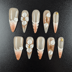 Nude gradient stiletto press-on nails with 3D white flowers