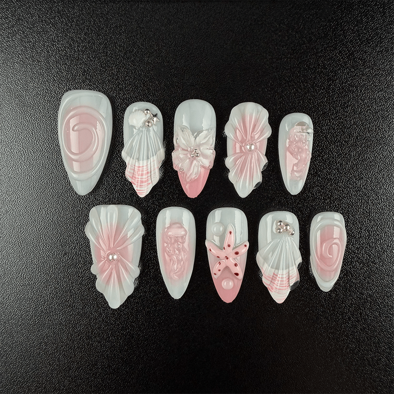 Ocean Themed Press On Nails, Medium Almond Sea Life Design - Noah-UlightOcean Themed Press On Nails, Medium Almond Sea Life Design