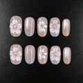Pink 3D flower press-on nails with glitter and pearl details
